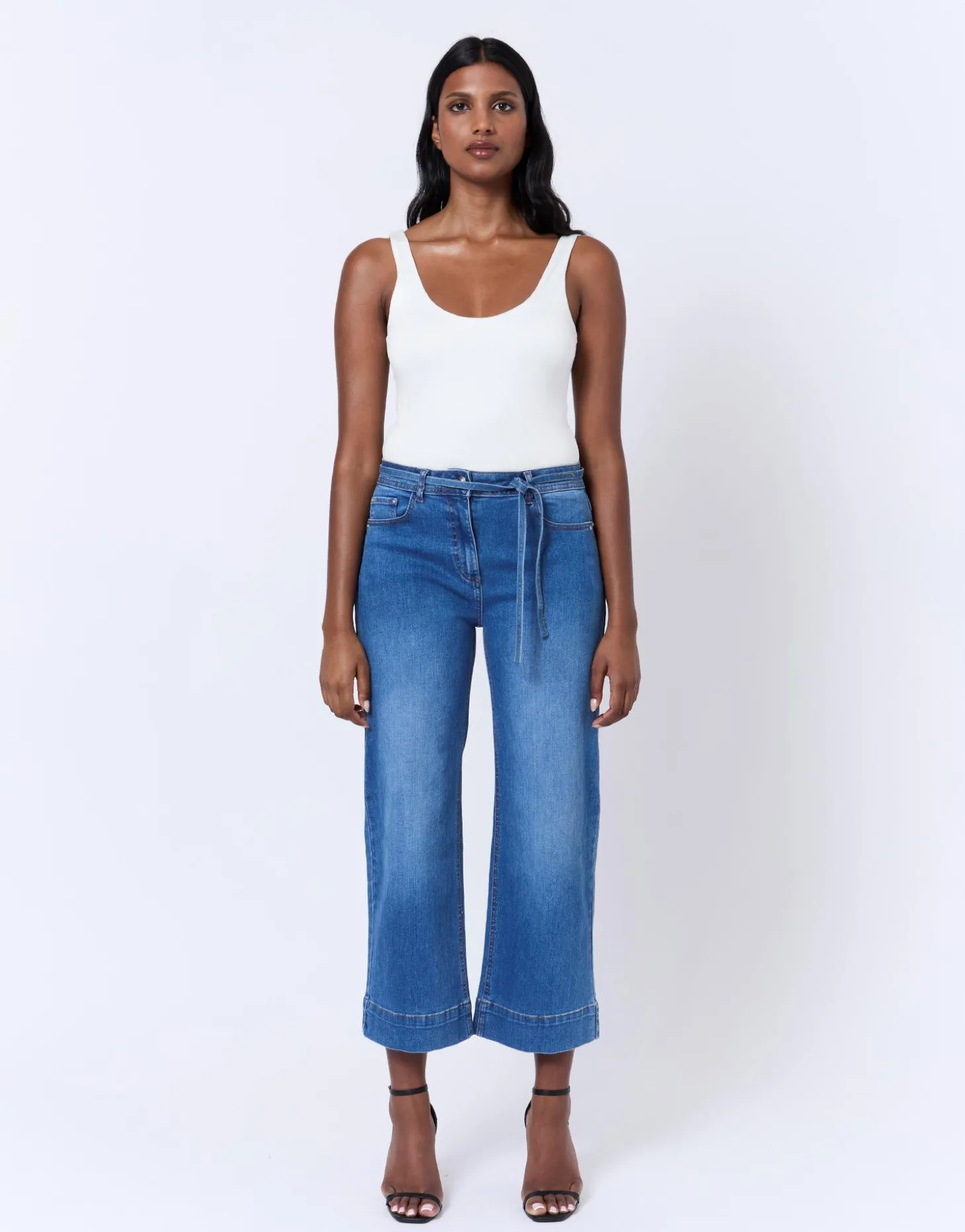 Jean cropped en denim BLEU CLAIR Femme