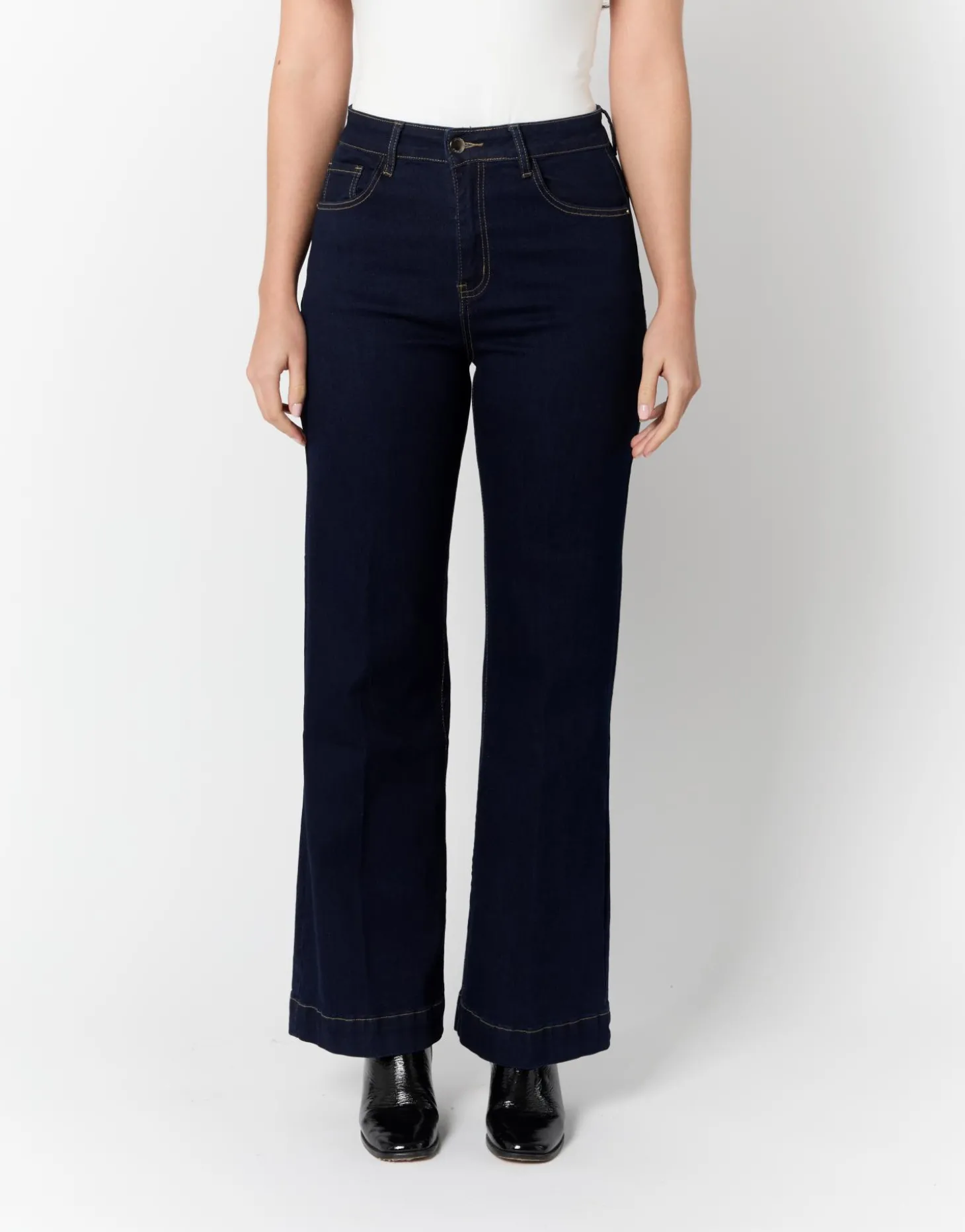 Jean long large MARINE Femme