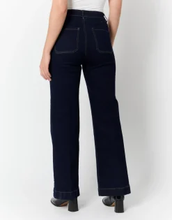 Jean long large MARINE Femme