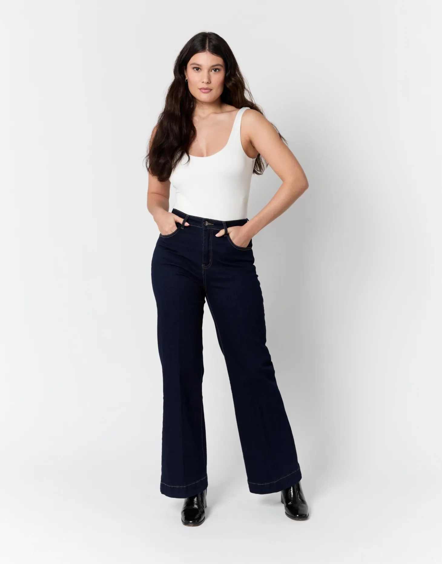 Jean long large MARINE Femme