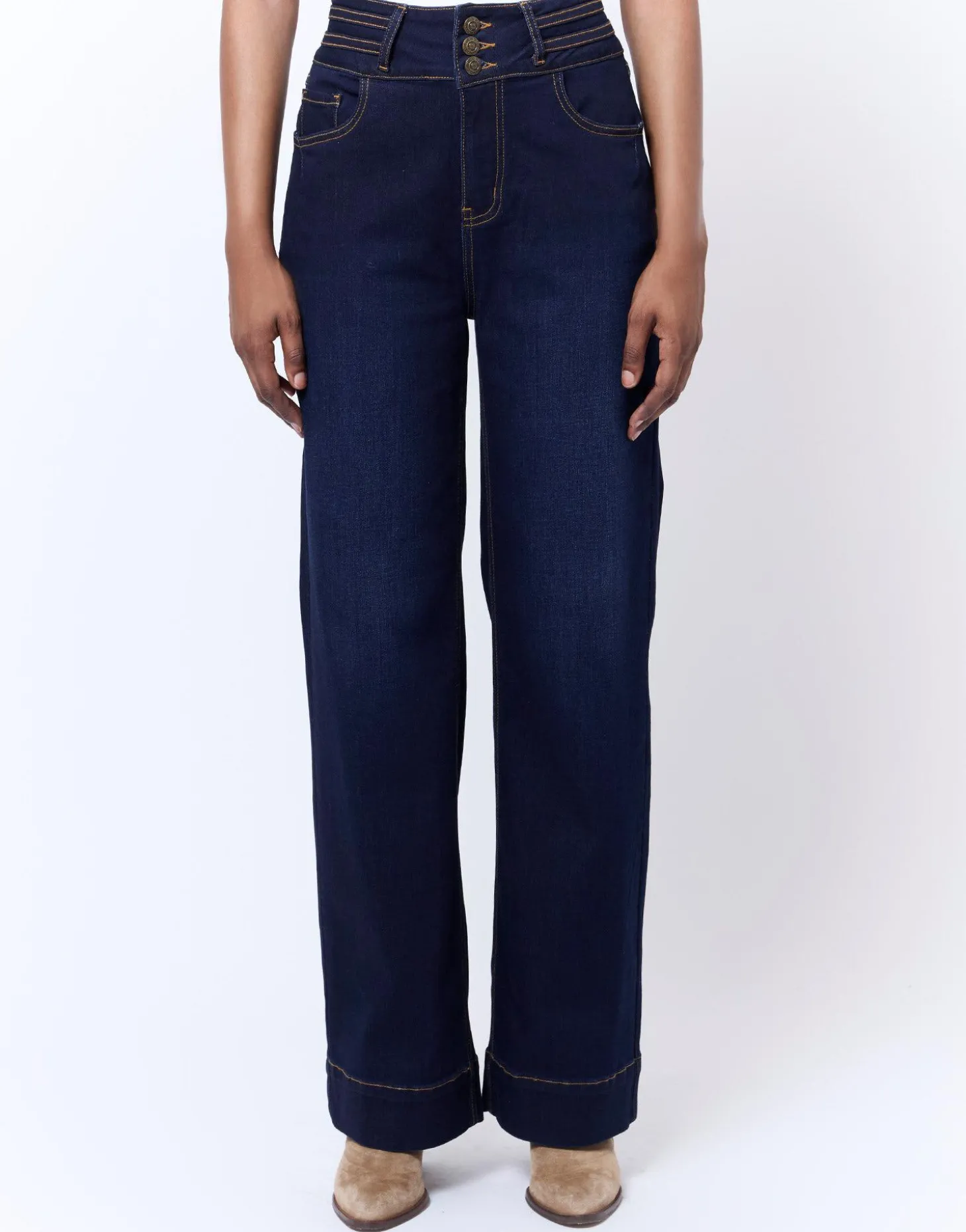 Jean long large MARINE Femme