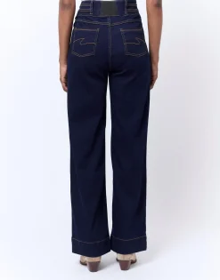 Jean long large MARINE Femme
