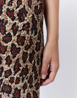Jupe courte droite en jacquard imprimé léopard BEIGE