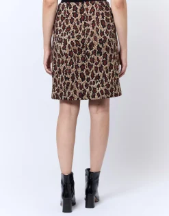 Jupe courte droite en jacquard imprimé léopard BEIGE