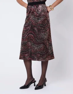 Jupe midi droite imprimée NOIR