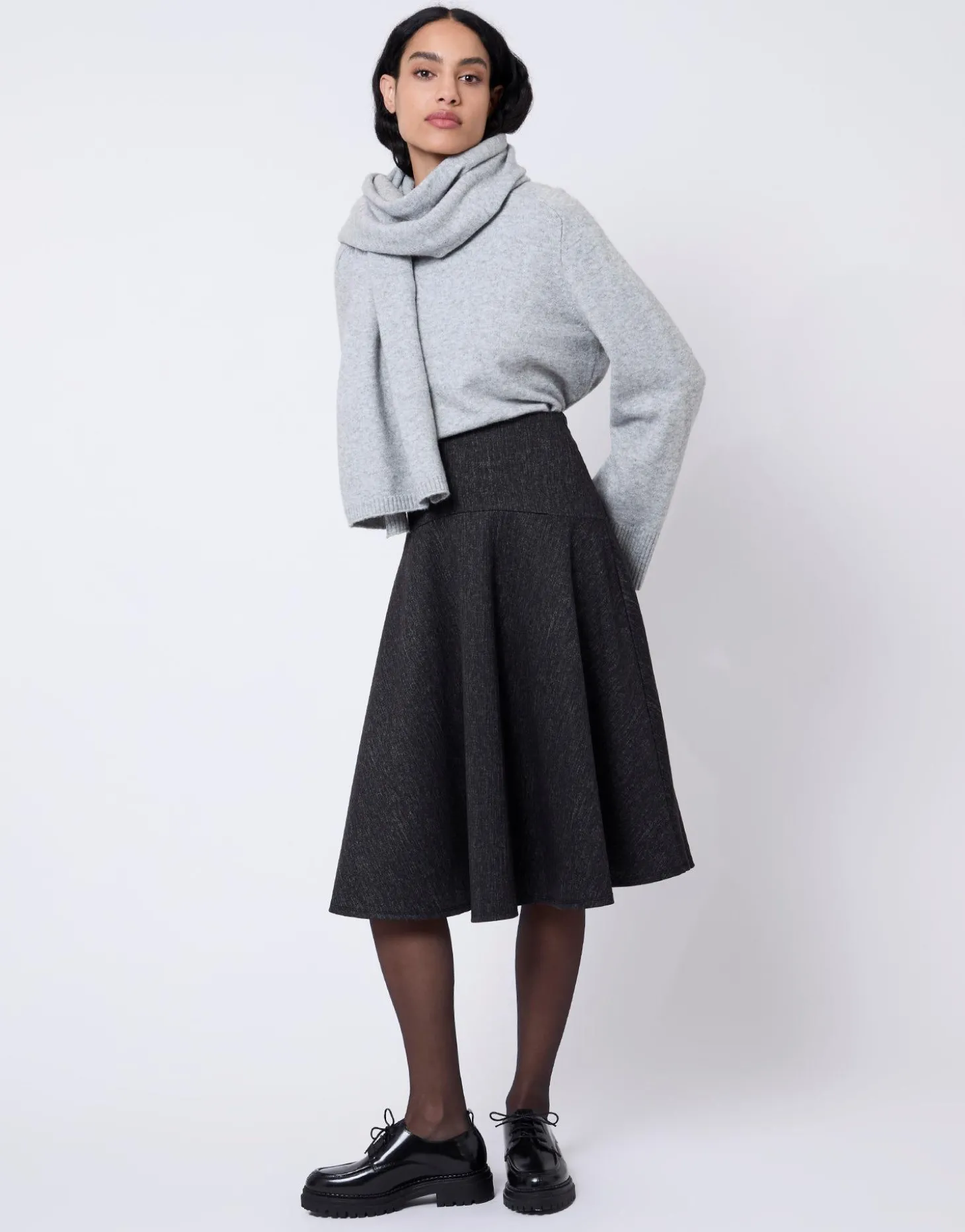 Jupe midi faux uni ANTHRACITE