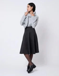 Jupe midi faux uni ANTHRACITE