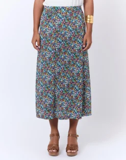 Jupe midi évasée imprimé à fleurs MULTICOLORE
