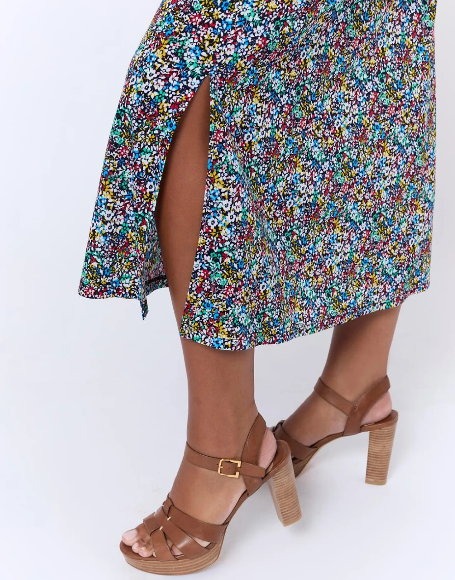 Jupe midi évasée imprimé à fleurs MULTICOLORE