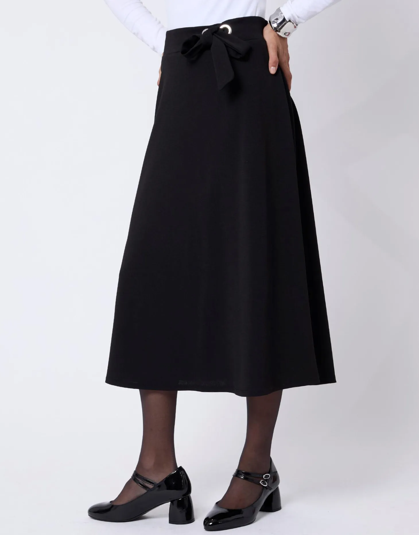 Jupe midi évasée unie NOIR