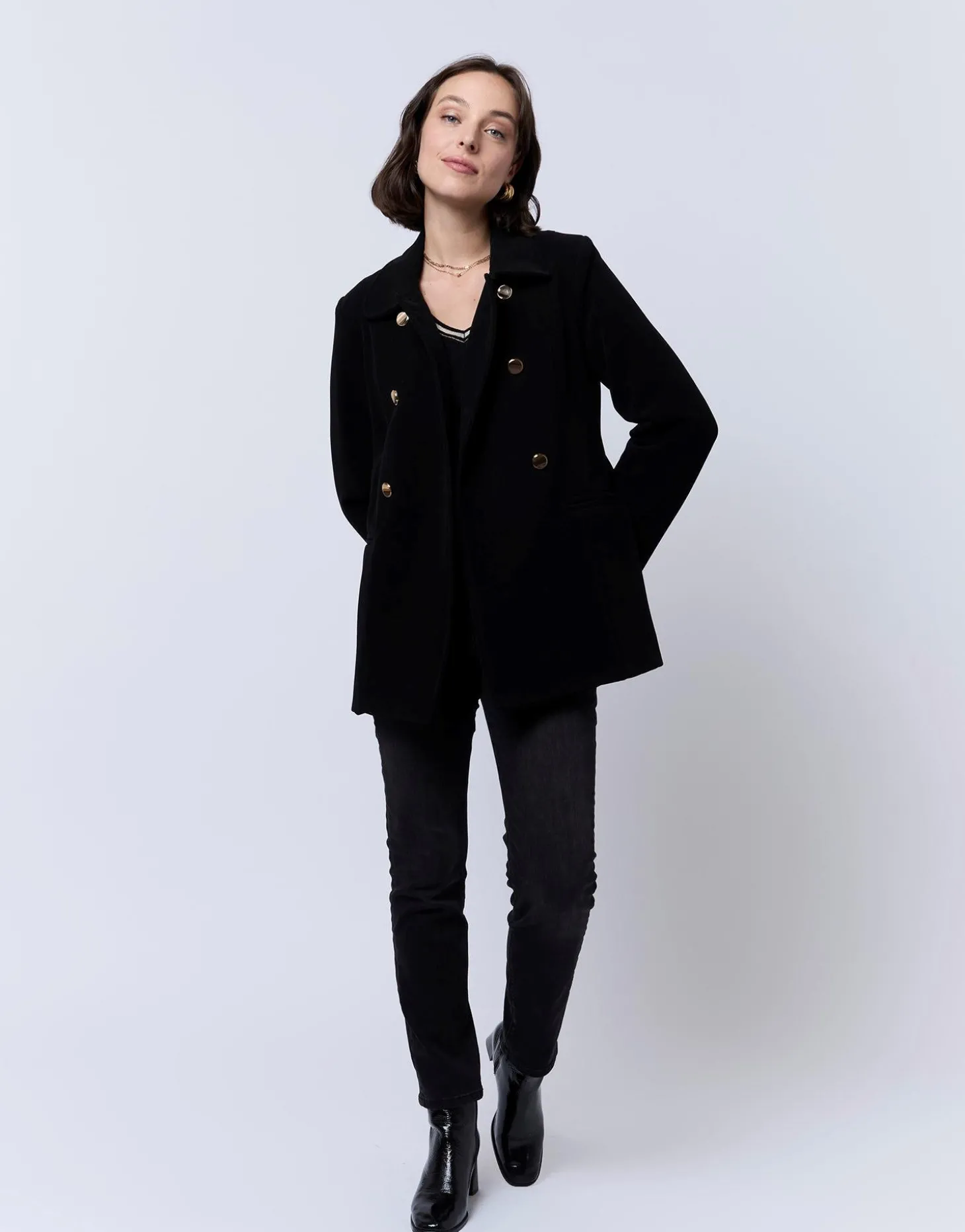 Manteau court uni NOIR Femme