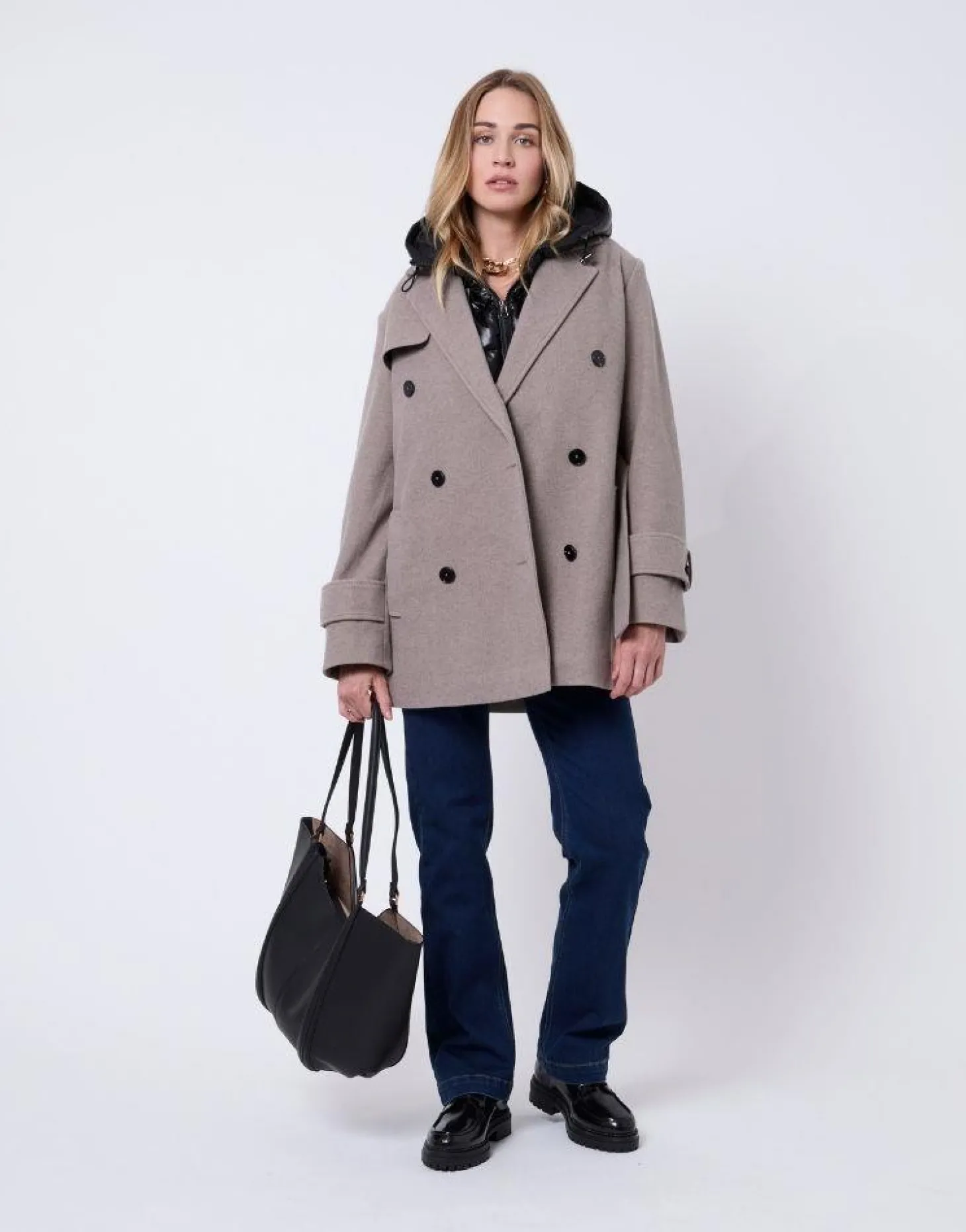 Manteau court uni TAUPE Femme