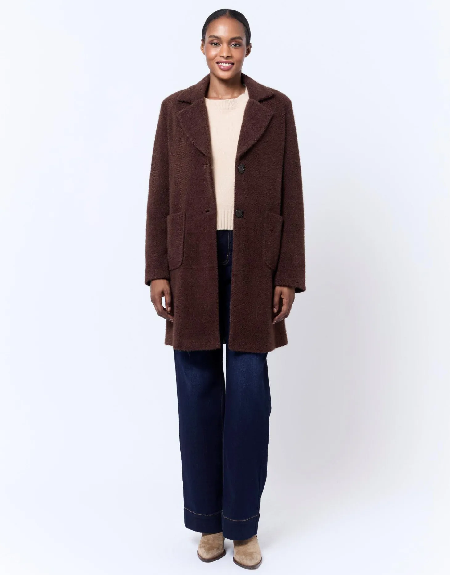 Manteau uni MARRON Femme