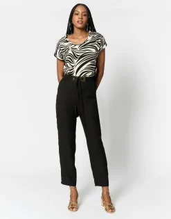 Pantalon 7/8 fuselé uni NOIR Femme