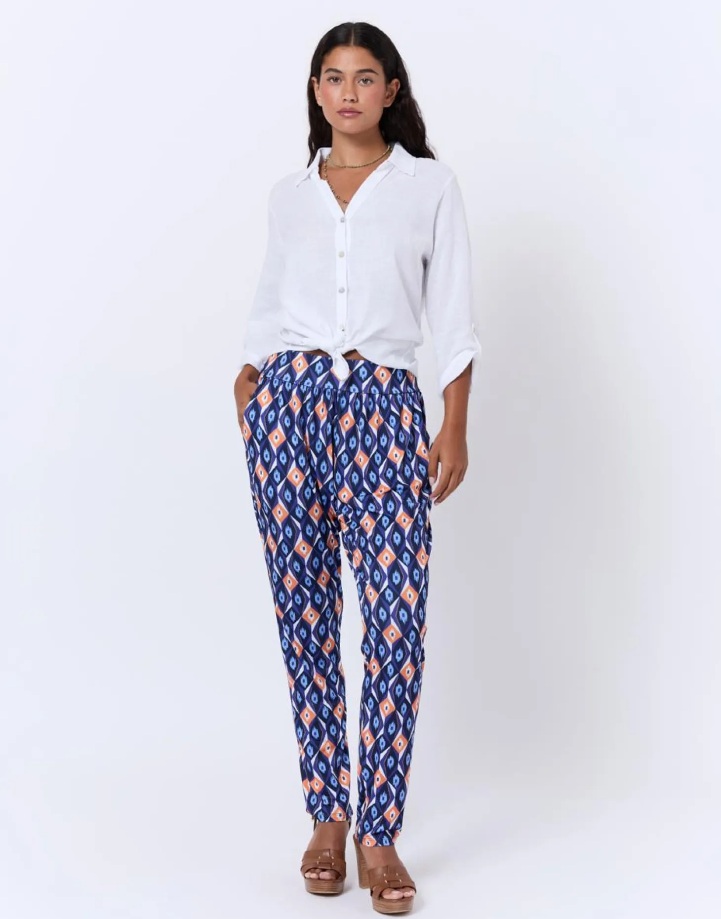 Pantalon 7/8 sarouel imprimé BLEU Femme