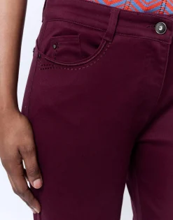 Pantalon 7/8 slim uni AUBERGINE Femme