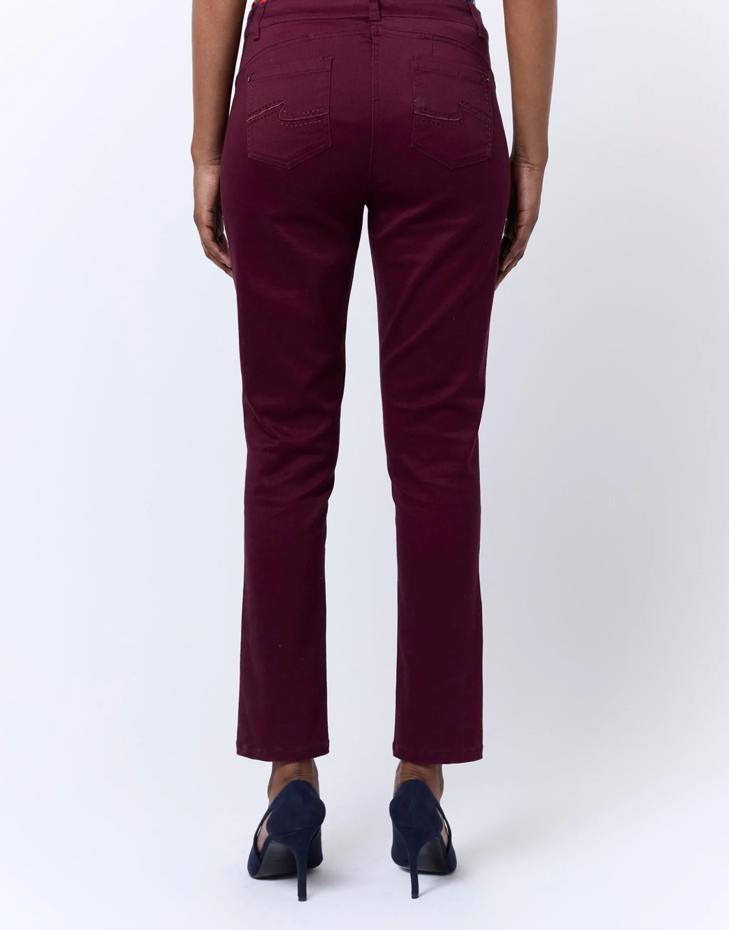 Pantalon 7/8 slim uni AUBERGINE Femme