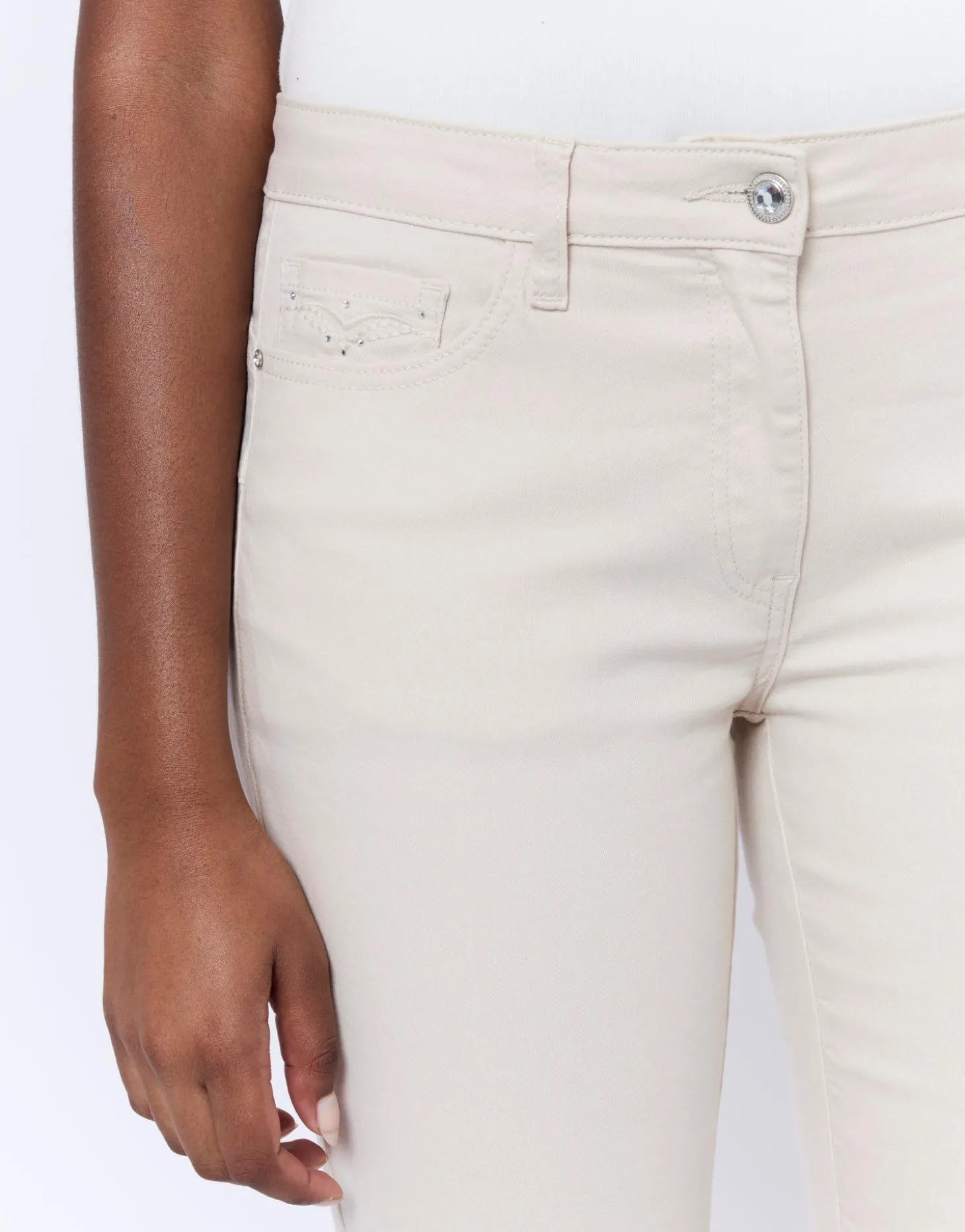 Pantalon 7/8 slim uni BEIGE Femme