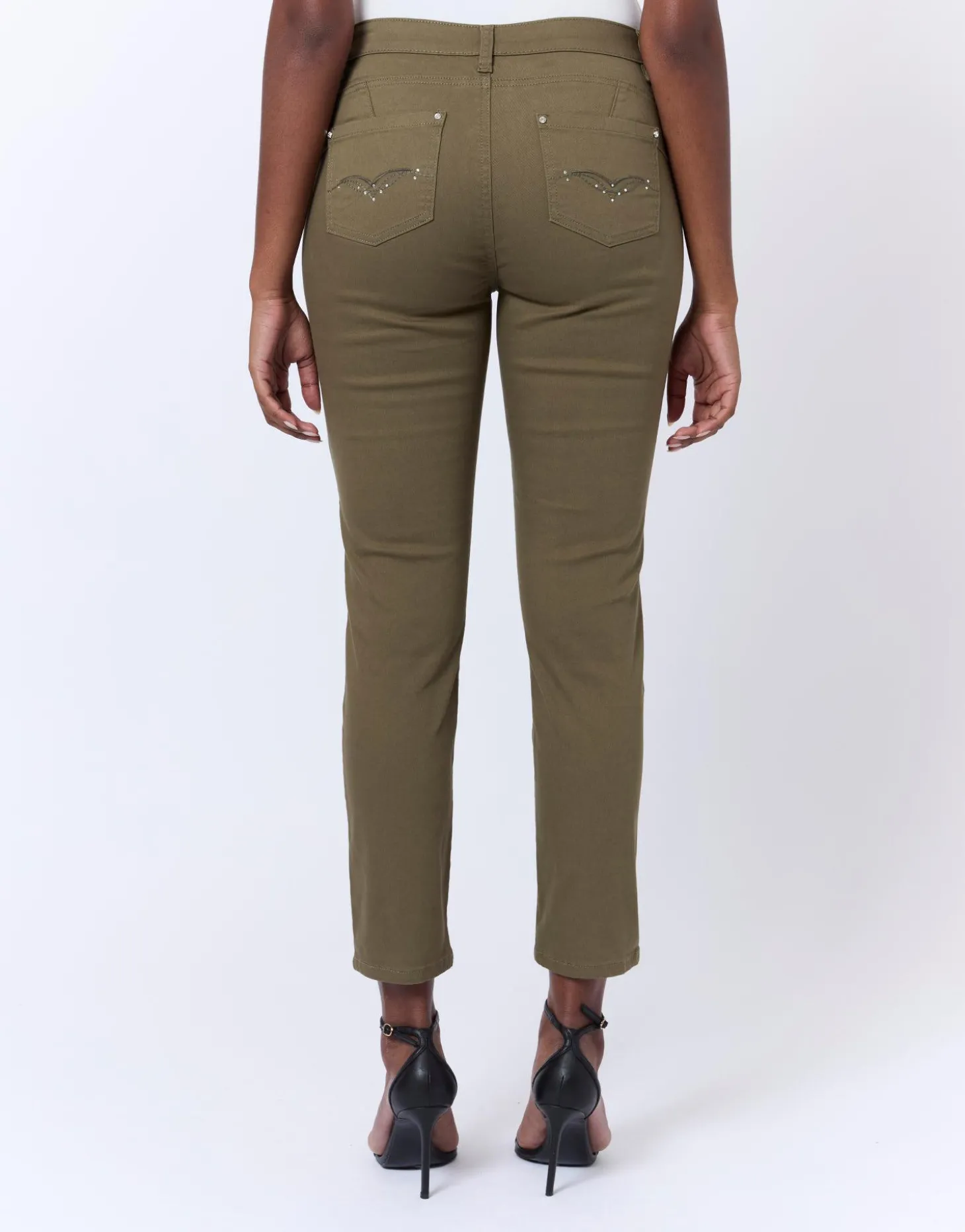 Pantalon 7/8 slim uni KAKI Femme