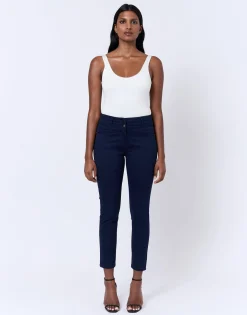 Pantalon 7/8 slim uni MARINE Femme