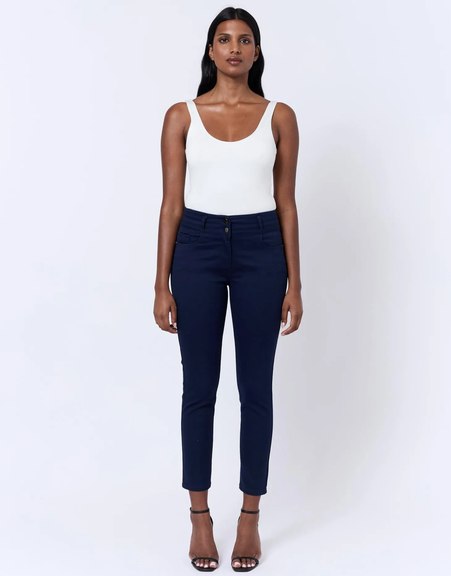 Pantalon 7/8 slim uni MARINE Femme