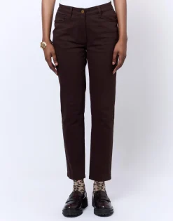 Pantalon 7/8 slim uni MARRON Femme