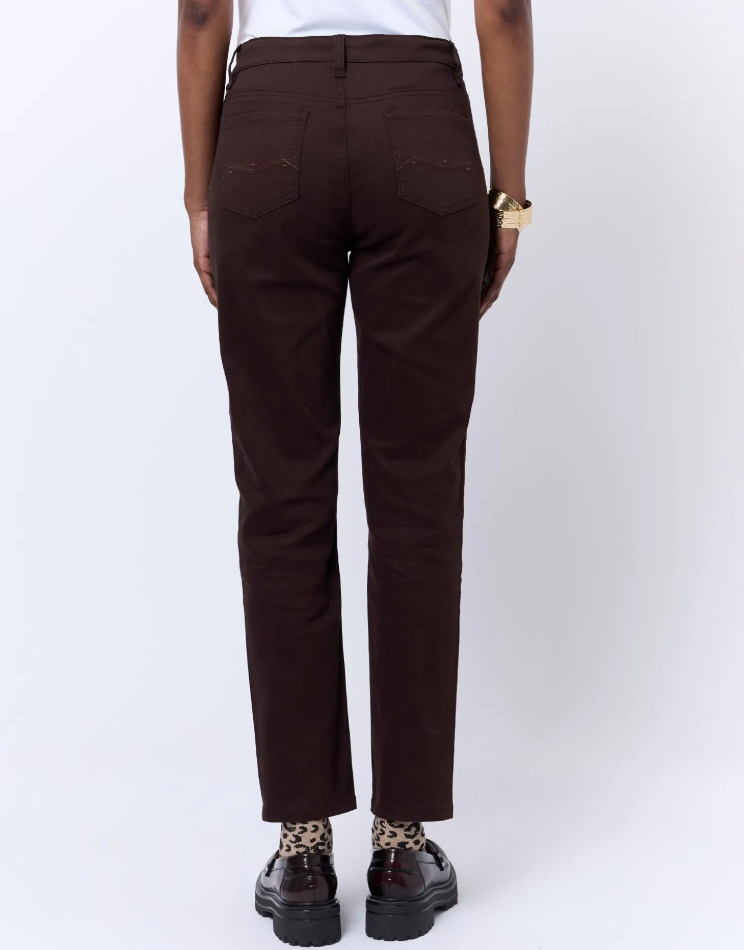 Pantalon 7/8 slim uni MARRON Femme