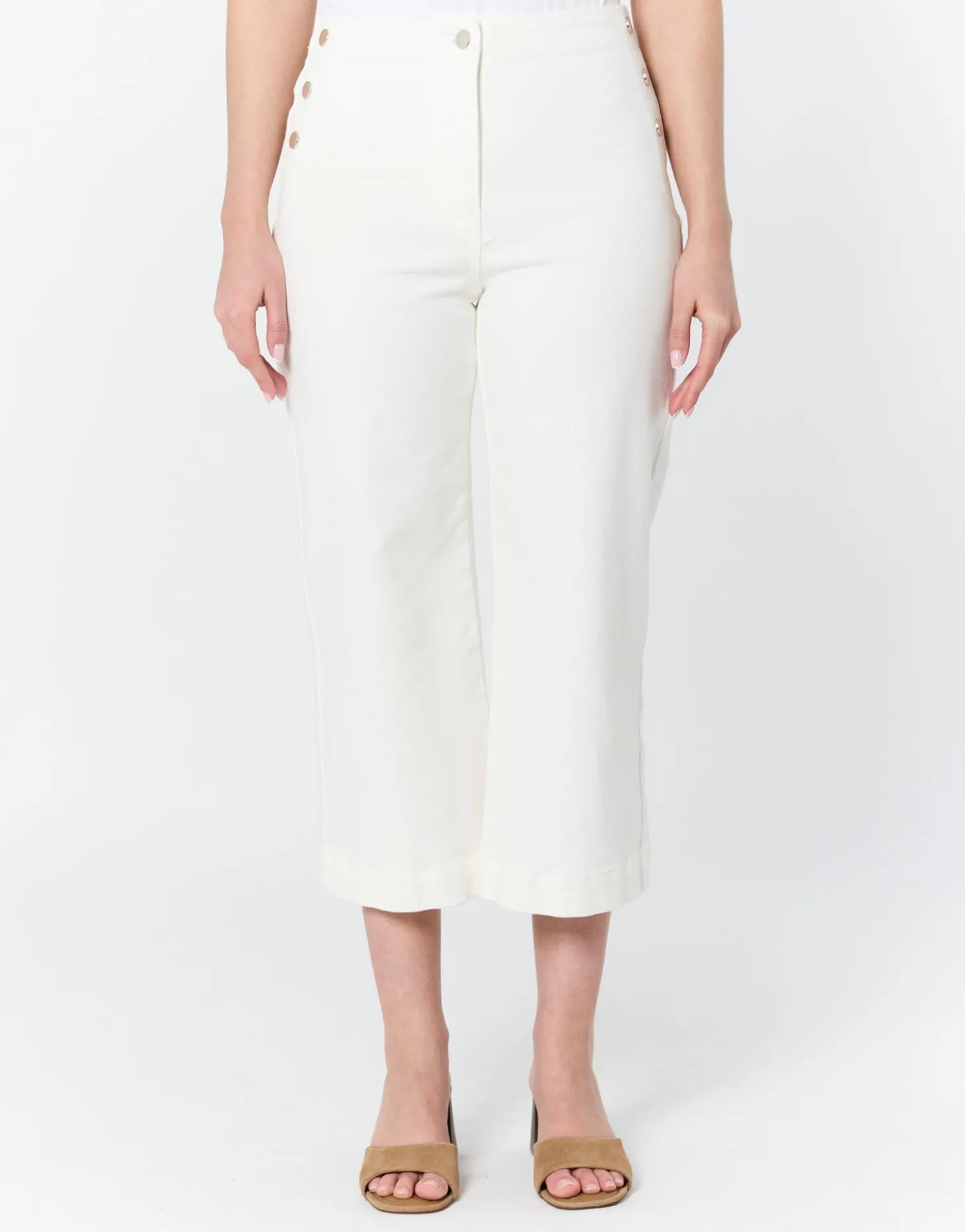 Pantalon cropped large uni BLANC Femme