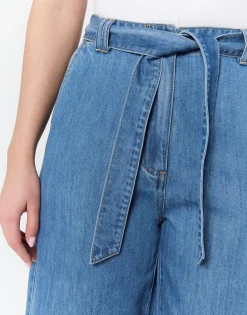 Pantalon cropped large uni BLEU Femme