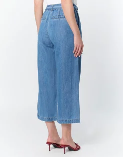 Pantalon cropped large uni BLEU Femme