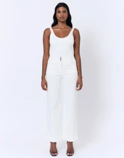 Pantalon long flare uni BLANC Femme
