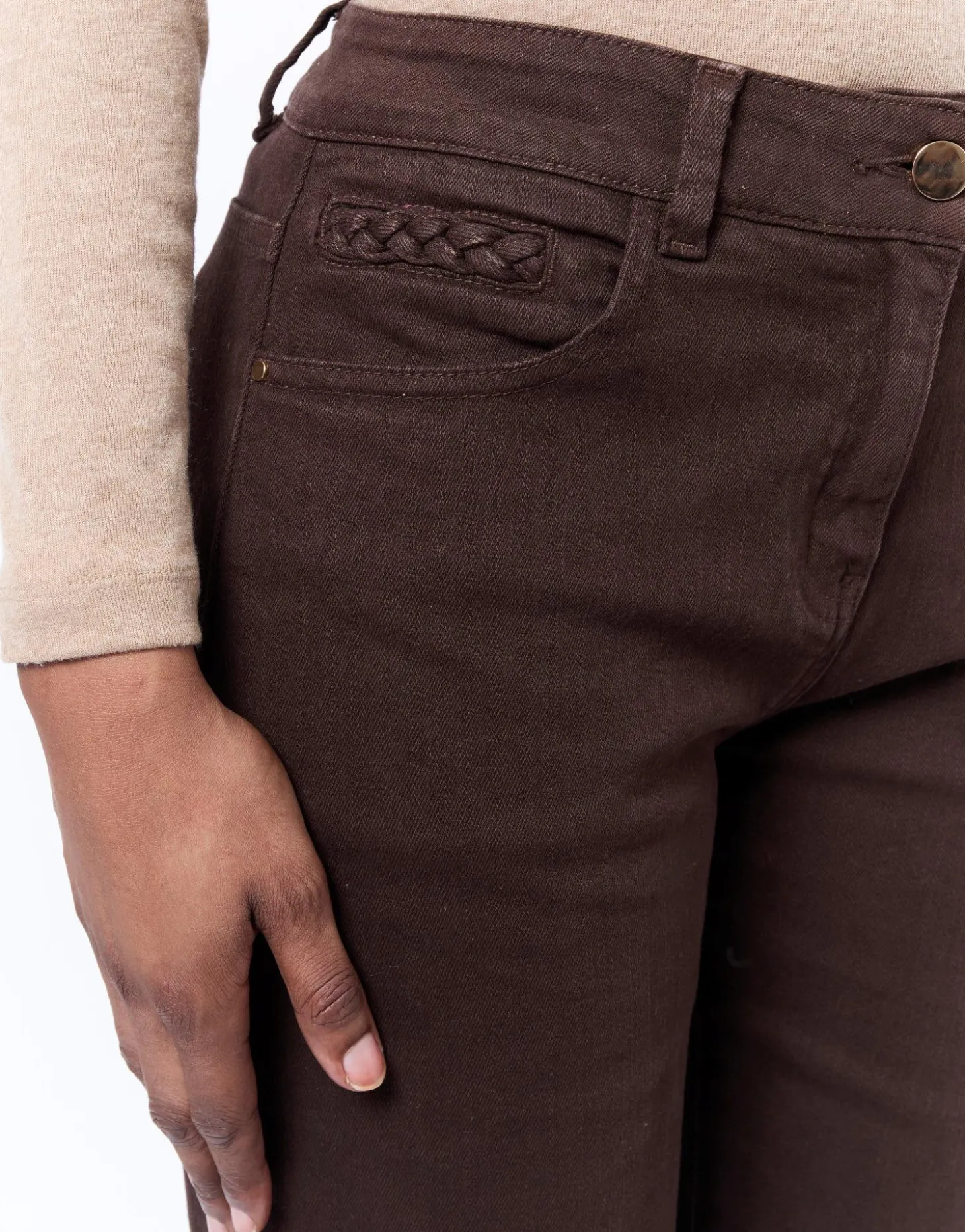 Pantalon long flare uni MARRON Femme