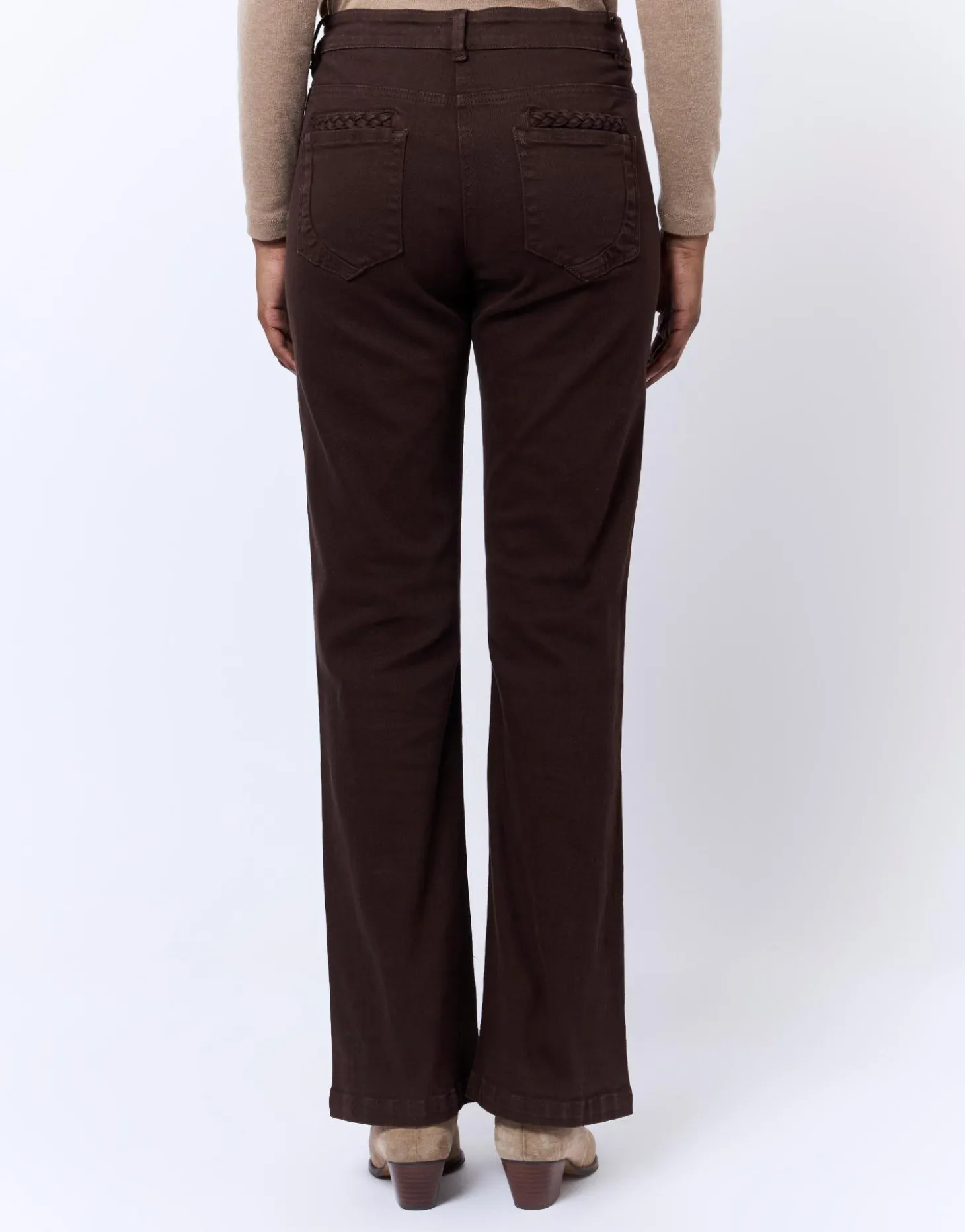 Pantalon long flare uni MARRON Femme