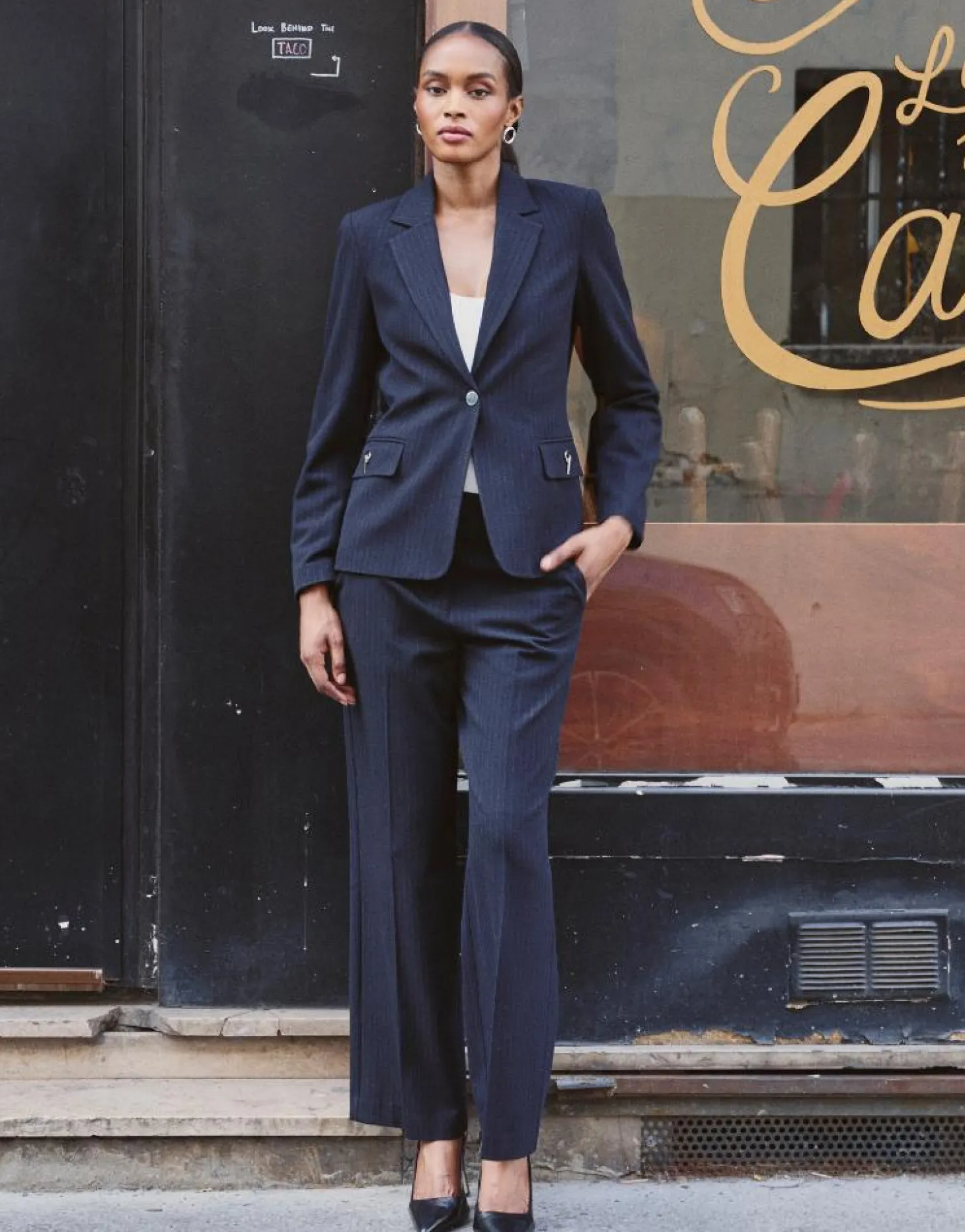 Pantalon long large rayé NOIR Femme