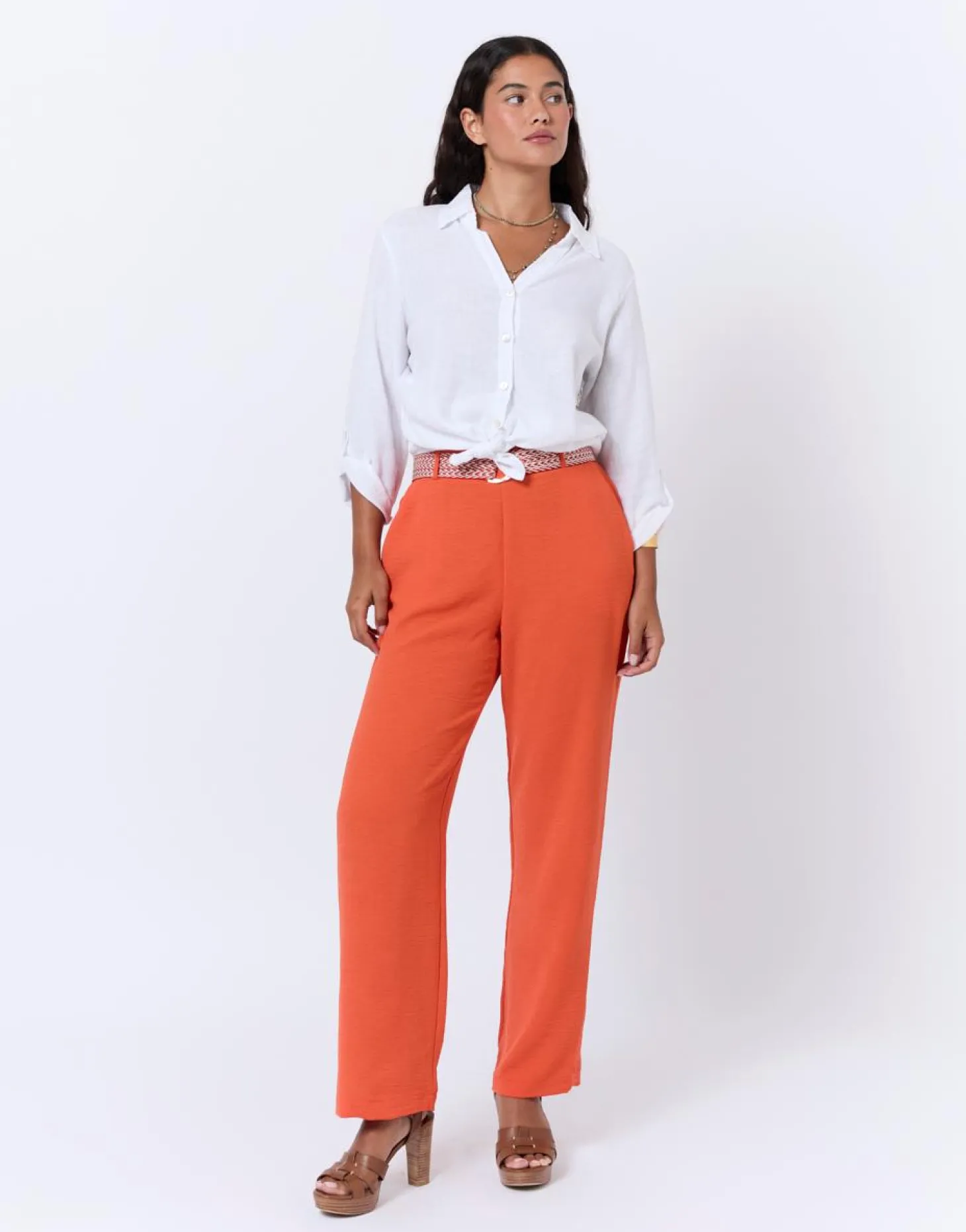Pantalon long large uni ORANGE Femme