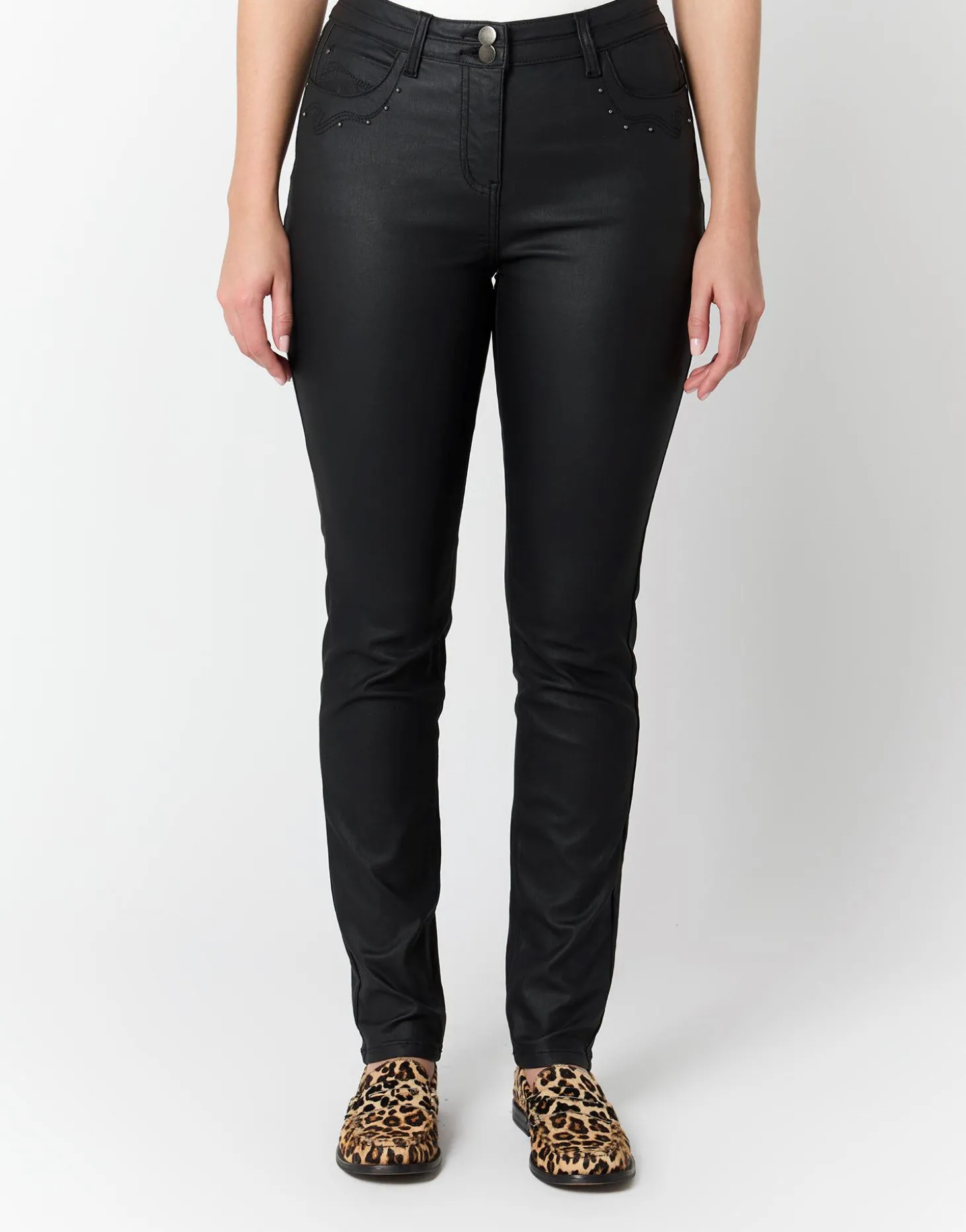 Pantalon long slim enduit NOIR Femme