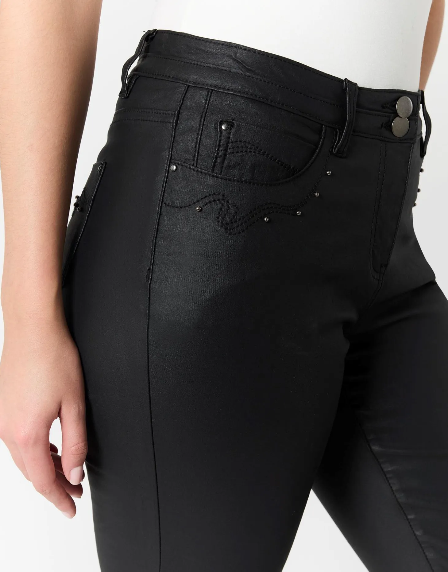 Pantalon long slim enduit NOIR Femme