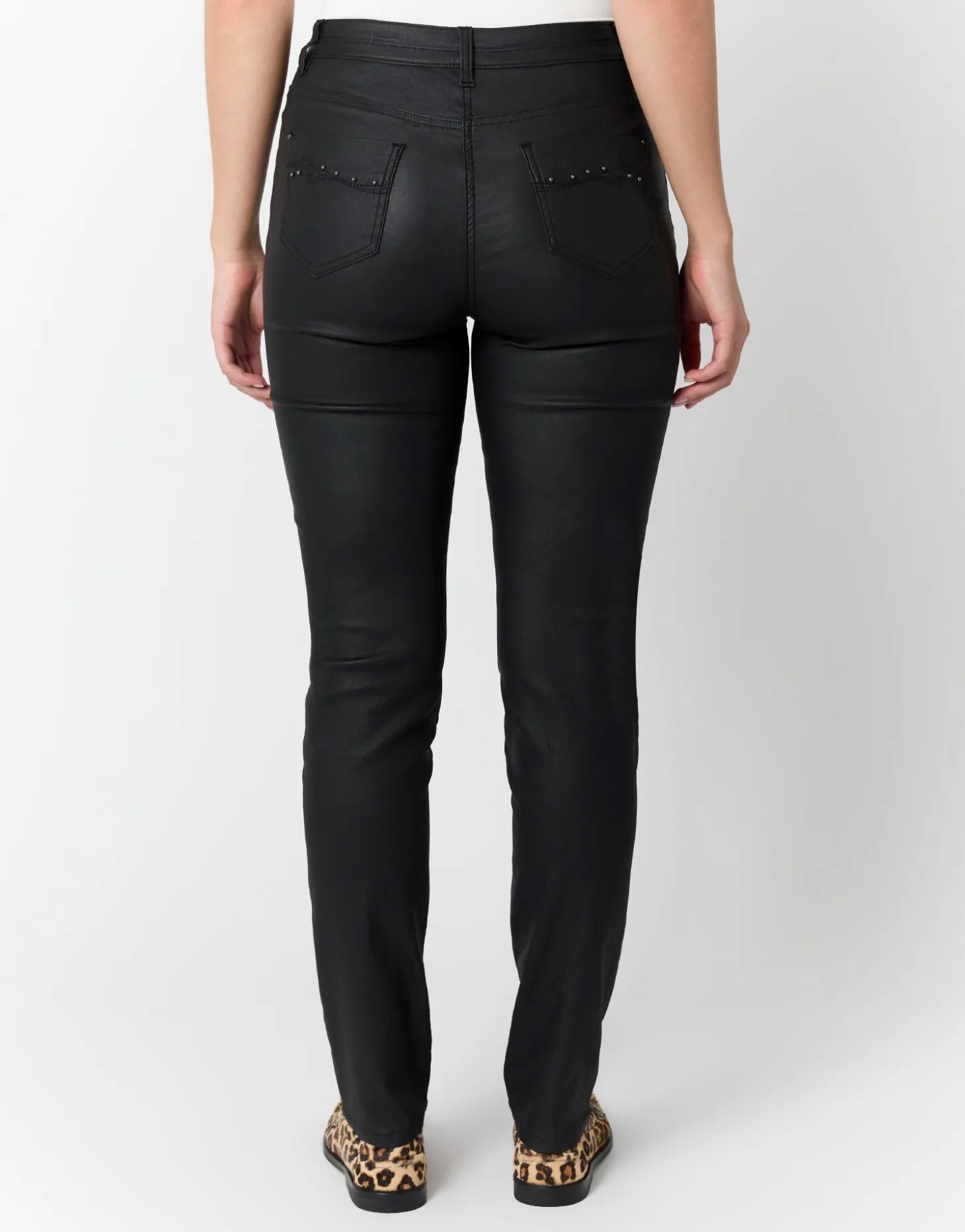 Pantalon long slim enduit NOIR Femme