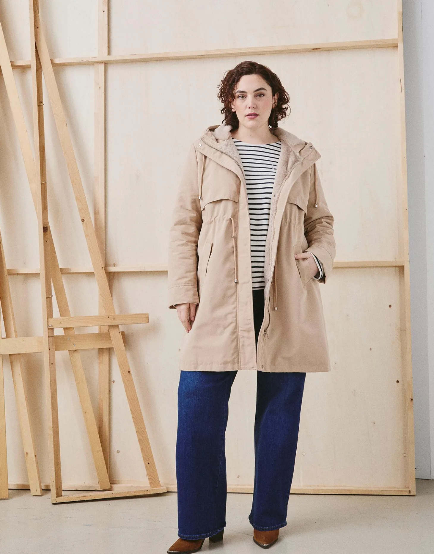 Parka longue unie BEIGE Femme