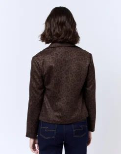 Perfecto court en suédine imprimé léopard MARRON Femme