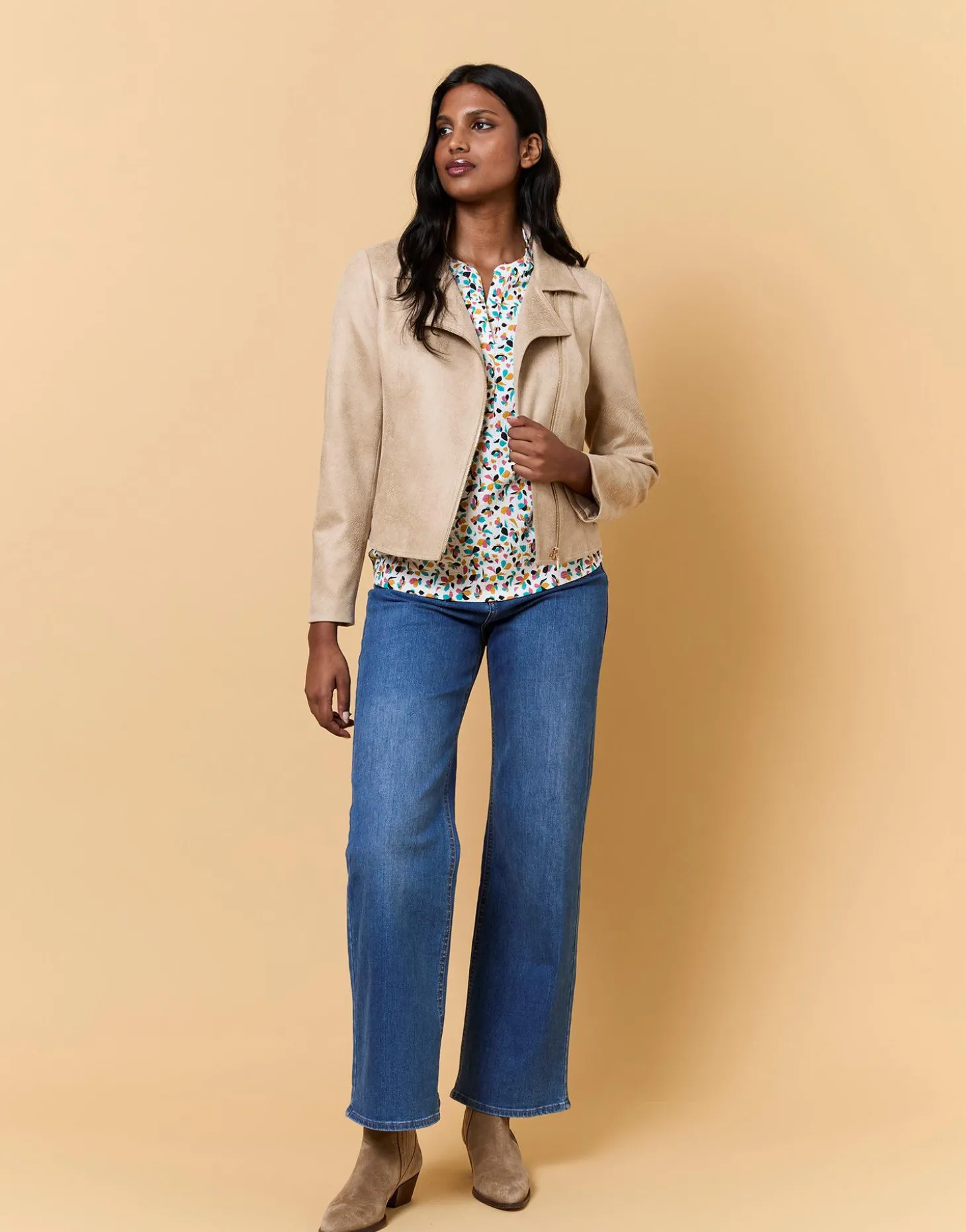 Perfecto court uni BEIGE Femme