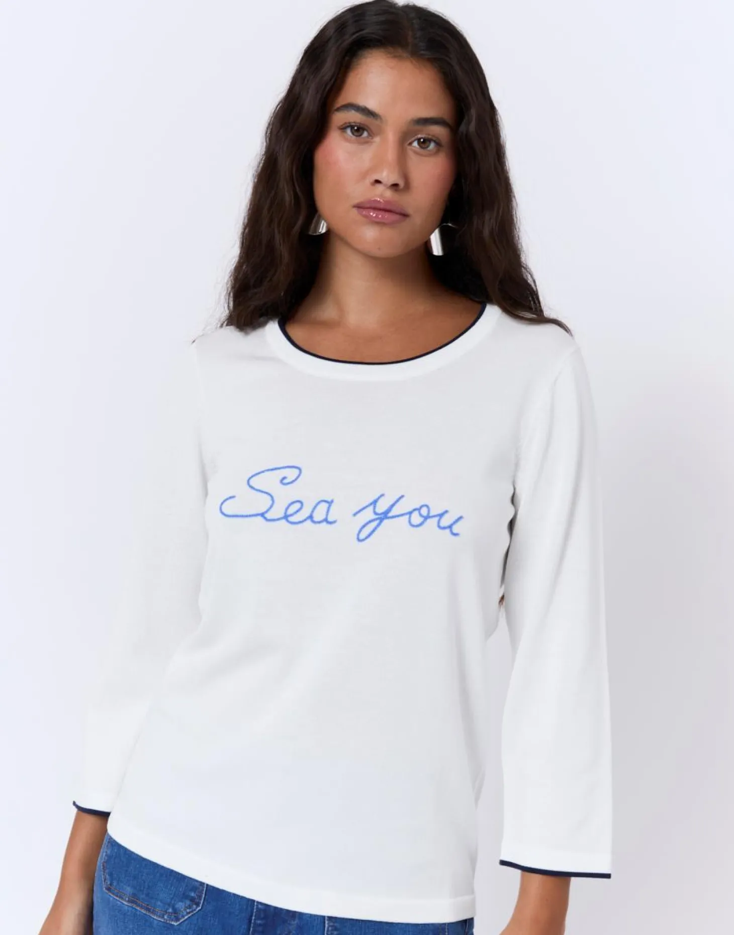 Pull fin à message BLANC Femme