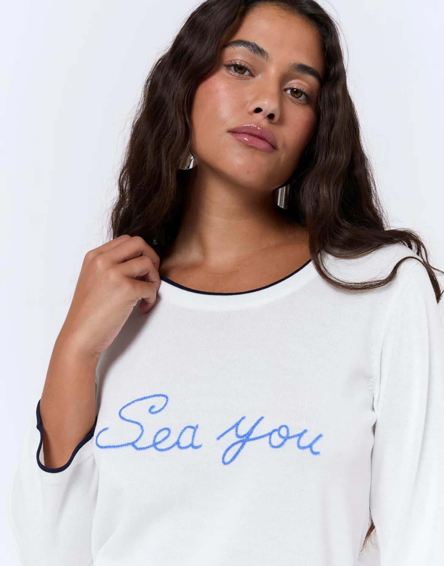 Pull fin à message BLANC Femme