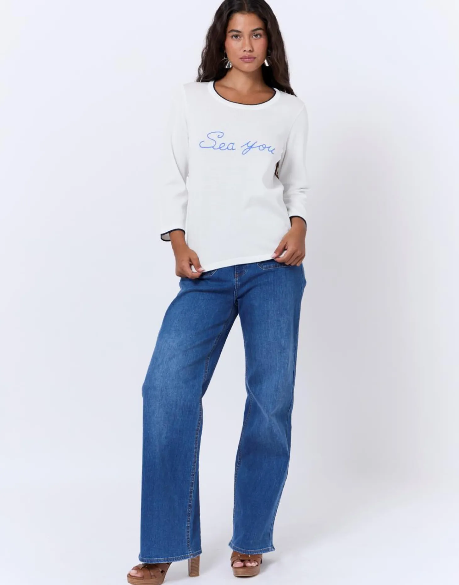 Pull fin à message BLANC Femme