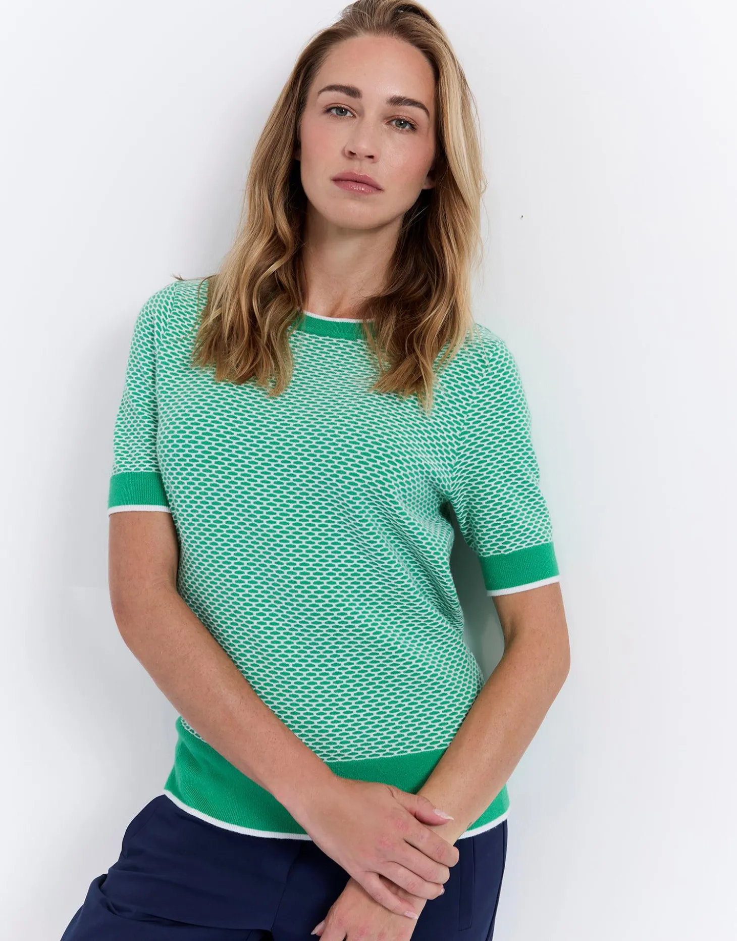 Pull fin bicolore VERT Femme