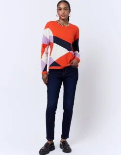 Pull fin color bloc ORANGE Femme