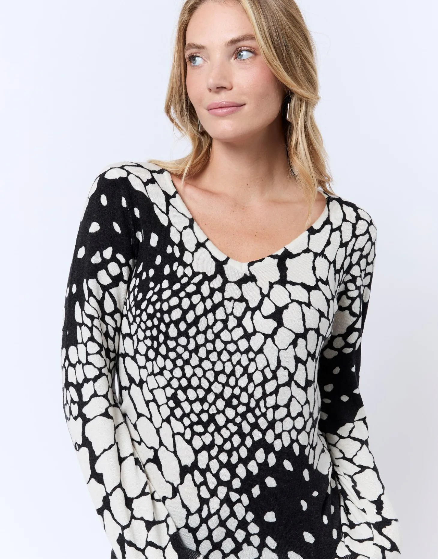 Pull fin en mélange cachemire imprimé ECRU Femme