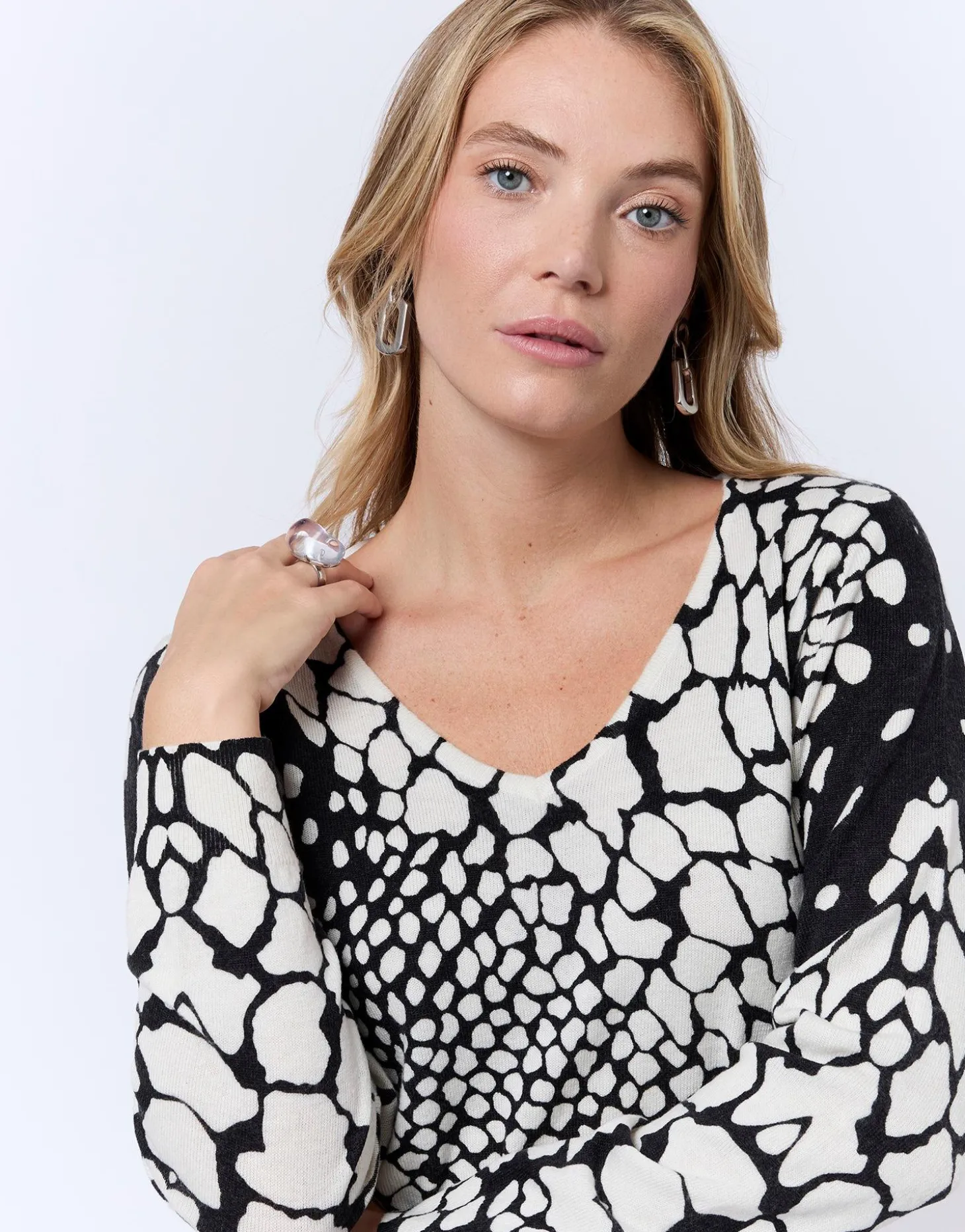 Pull fin en mélange cachemire imprimé ECRU Femme