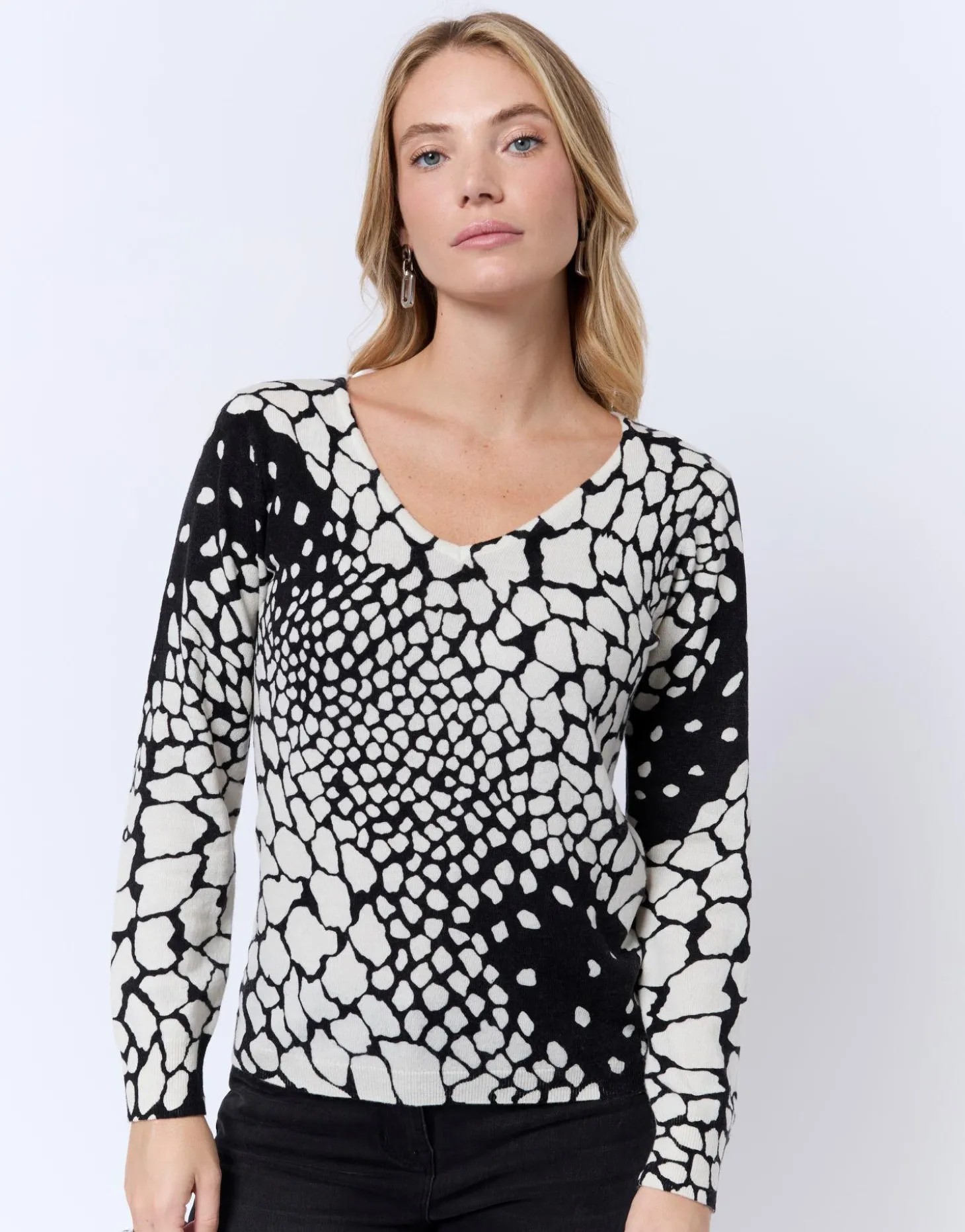 Pull fin en mélange cachemire imprimé ECRU Femme