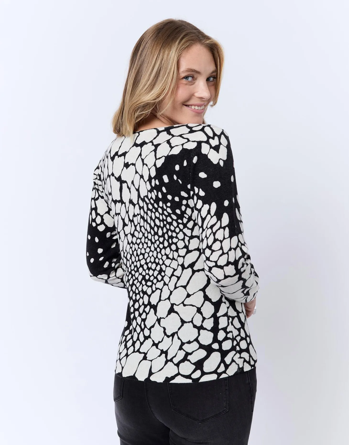 Pull fin en mélange cachemire imprimé ECRU Femme